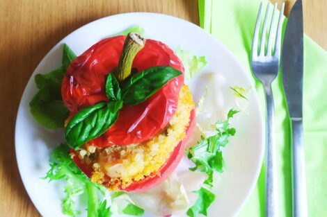 peperoni ripieni di quinoa e gamberi