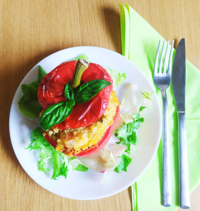 peperoni ripieni di quinoa e gamberi